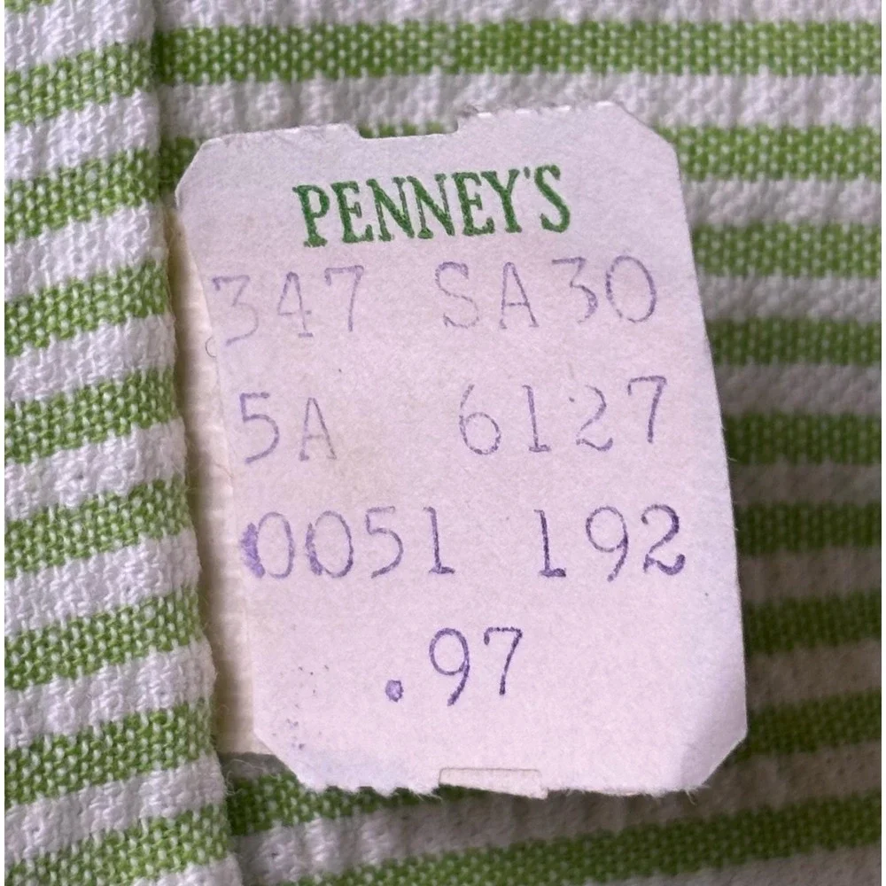 Penney's Seersucker Overalls Kids‎ Size 18M Green White Vintage Anchor Nautical